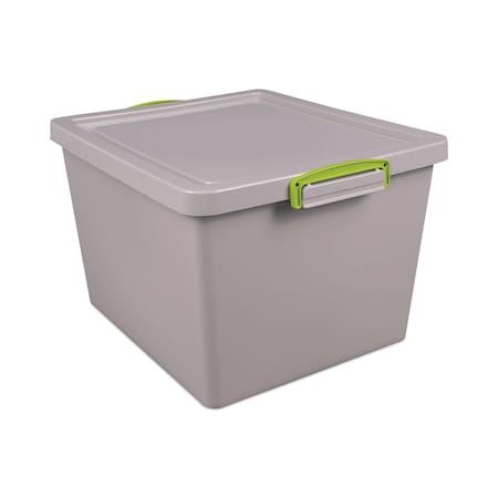 Really Useful Box Storage Tote W/ Lid, 8.85 gal, 14-19/25 in L x 12-3/5 in W x 10-43/100 in H, Dove Gray, Green 33.5-RECY-GREY